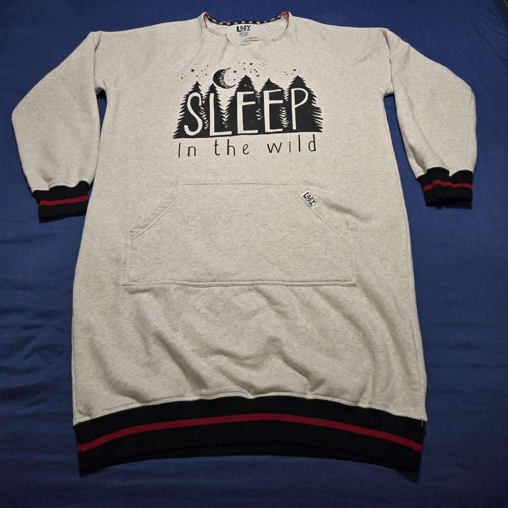 Lazy‎ One Sleep Hoodie Women S/M Cotton Gray Fleece Sleepshirt Sleep In The Wild